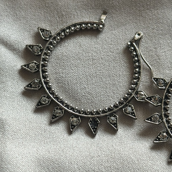 Silver Tone Spiked Hoop Earrings - Picture 3 of 4
